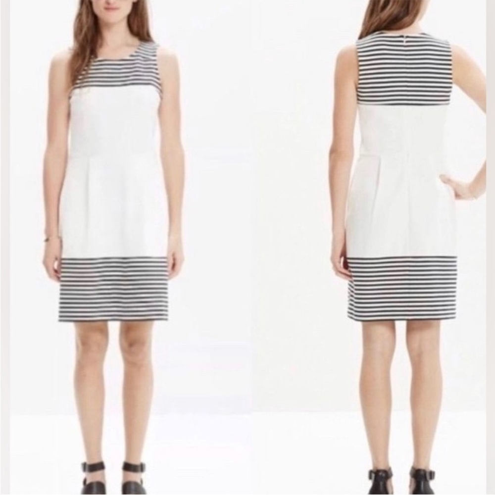 Madewell Black & White Striped Cotton Nautical Dress Size M